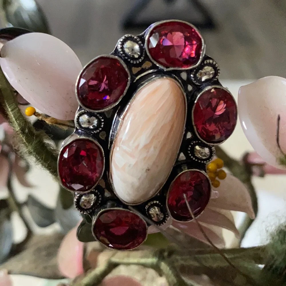 Vintage 925 scolecite garnet ring - Picture 1 of 6